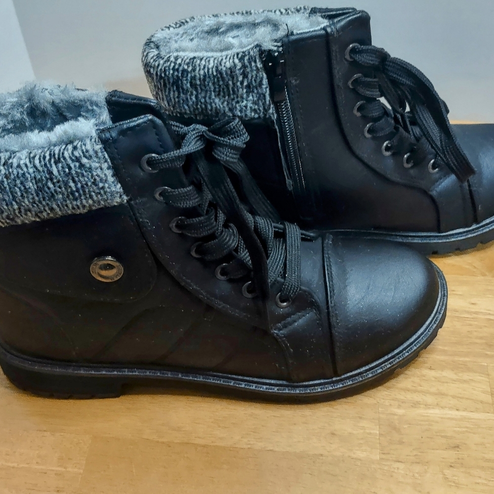 Black and Gray Fur-Lined Boots